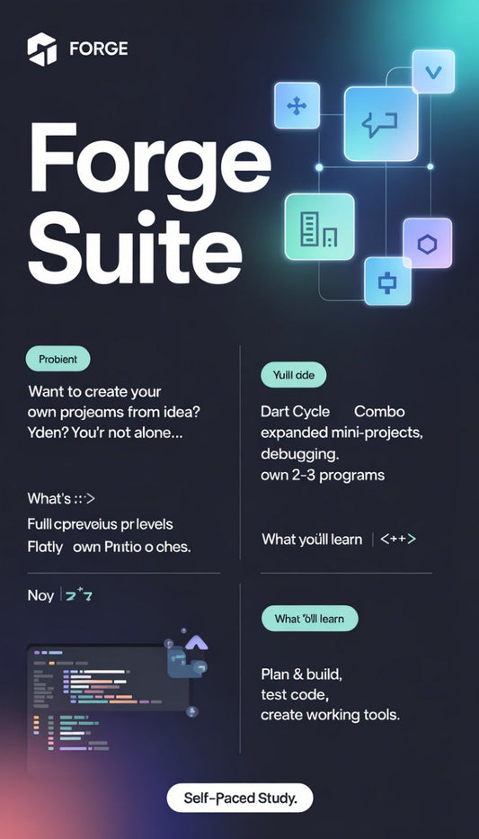 Promotional graphic for Forge Suite with text and icons on a dark background