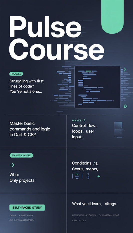 Promotional graphic for 'Pulse Course' with text and minimal design elements on a dark background.
