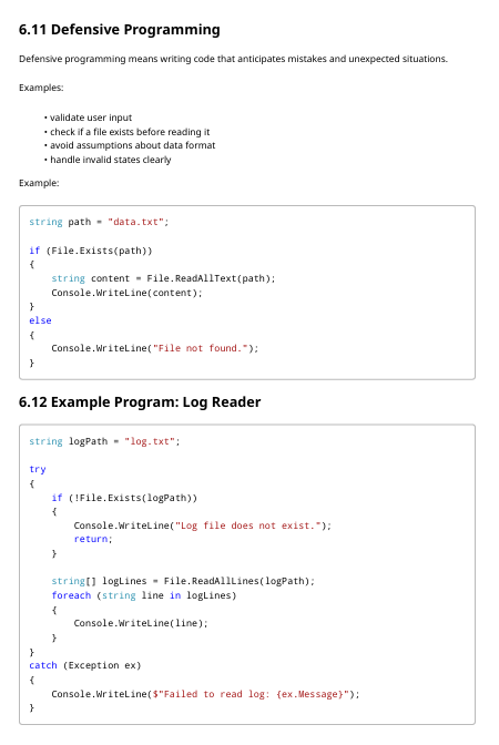Code examples for defensive programming in a text editor interface