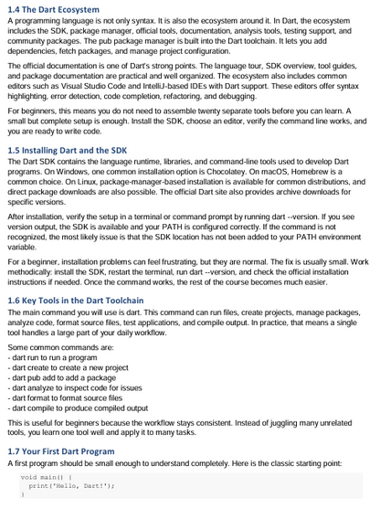 Text document about Dart programming language and ecosystem