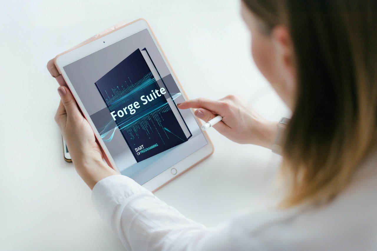 Person using a tablet with 'Forge Suite' displayed on the screen