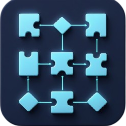 Blue puzzle piece icons on a dark blue square background