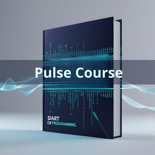 Book titled 'Pulse Course' with 'Dart Programming' on a gray background
